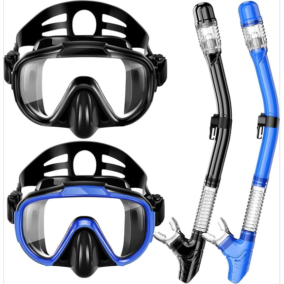 Snorkeling Gear for Adults, Dry Top Snorkel Set with Panoramic Anti-Leak and Anti-Fog Tempered Glass Lens, Adjustable Snorkeling Set for Scuba Diving Swimming Training Snorkel Kit