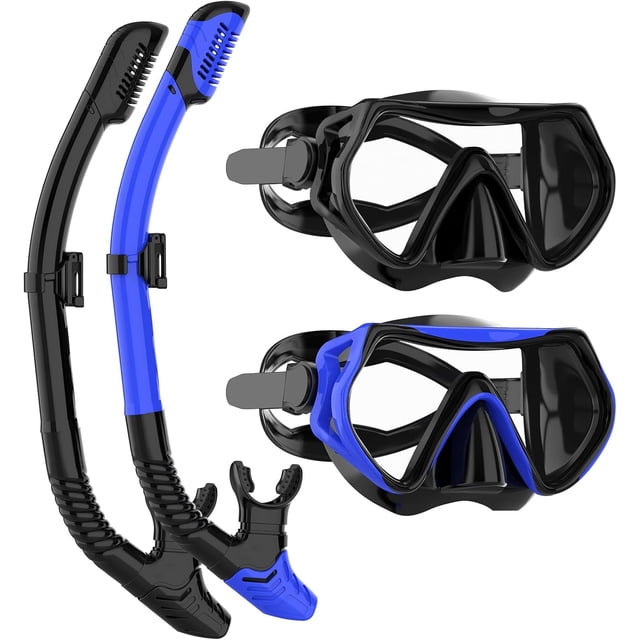 Snorkeling Gear for Adults, Snorkel Mask Set with 180 Degree Tempered ...