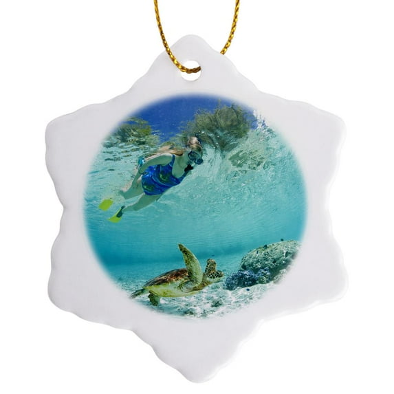 3drose, Snorkeling in Bora Bora, French Polynesia - Oc13 Mwt0253 - Michele Westmorland, 3 inch Snowflake Porcelain Ornament