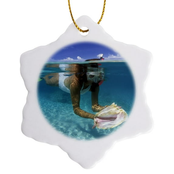 3drose, Snorkeling in the Blue Waters of the Bahamas. -ca05 Gjo0222 - Greg Johnston, 3 inch Snowflake Porcelain Ornament