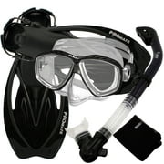Snorkeling Set Scuba Dive Gear Snorkel Mask Diving Fins Set,Black,MLXL