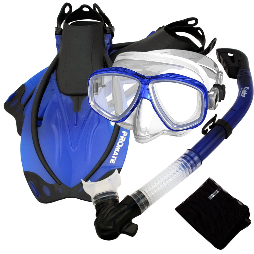 Snorkeling Set Scuba Dive Gear Snorkel Mask Diving Fins Set, Blue, MLXL ...