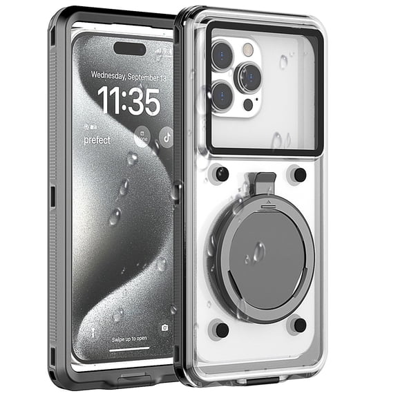 Snorkeling Underwater Phone Case for Diving, Professional Universal Waterproof Outdoor Video Photo Cellphone Case Up to 6.9 Inch for iPhone 15/14/13/12/11 and Samsung S24/S23/S22 - Black