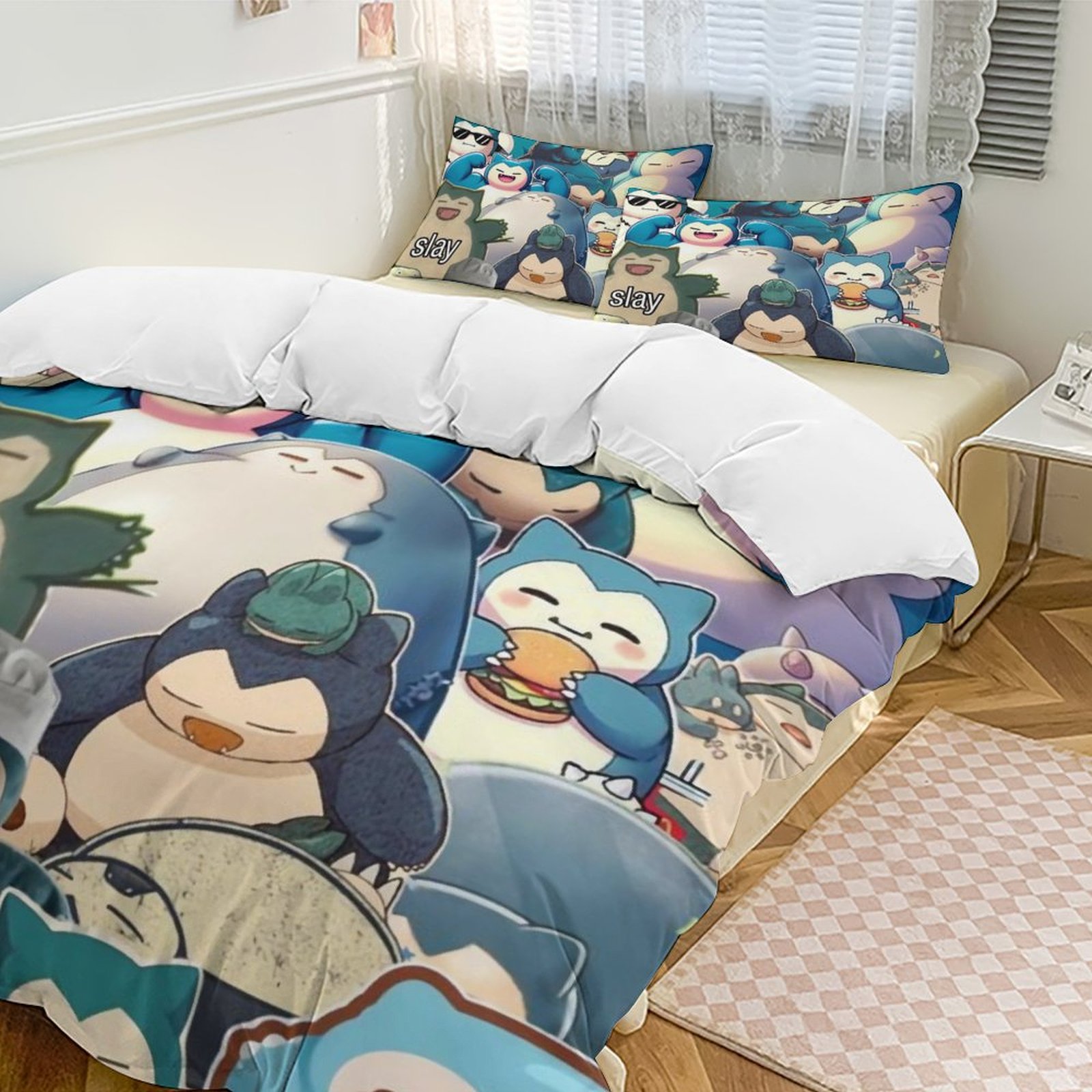 Snorlax Bed Duvet Cover Funny Anime Cartoon Bedding Sets Lightweight 3 ...