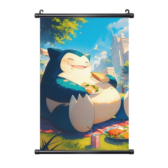 Snorlax Poster Plastic Shaft Wall Hanging Banner Painting Canvas Artwork Wall Art Scroll Hanger Decor For Home Office 16"X24"