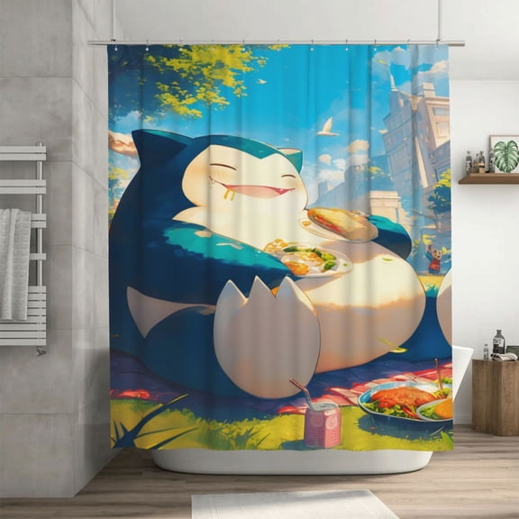 Snorlax Shower Curtain Cartoon Art Bath Shower Curtains with 12 Hooks, Waterproof Washable Polyester Bathroom Home Decor Set 72x72 Inch, Iron