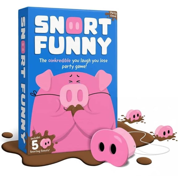 Snort Funny The Oinkredible You Laugh You Lose Party Game, Family Games for Teens and Adults w/ 150 Challenge Cards, 5 Pig Snouts & Mud Tokens, Funny Games for Friend & Family, 4-8 Players, Ages 8+