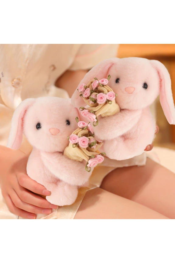 Snot Bear Embracing Flower Rose Plush Decor Cute Flower-Hugging Rabbit Dolls Plush animal keychain Bag Hanging Decoration for Valentine's Day Gift Home Decor