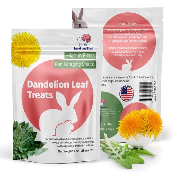 Snout and Shell Dandelion Leaf Treat for Small Pets 1 oz (28g) | High-Fiber, Natural Foraging Snack for Rabbits, Guinea Pigs, Chinchillas, Squirrels & More