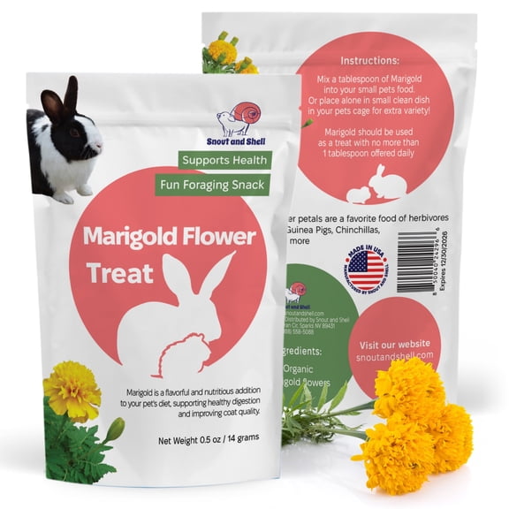Snout and Shell Marigold Flower Treat for Small Pets Organic, Healthy Digestive Support Fun Foraging Snack for Rabbits, Guinea Pigs, Chinchillas, and More 0.5 oz / 14g