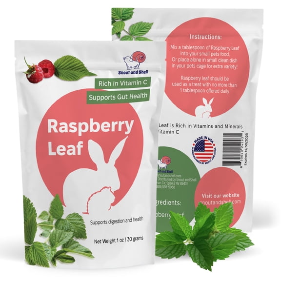 Snout and Shell Raspberry Leaf for Small Pets 100% Natural Treat for Rabbits, Guinea Pigs, Hamsters & More Rich in Vitamin C & Supports Gut Health 1 oz (30g)