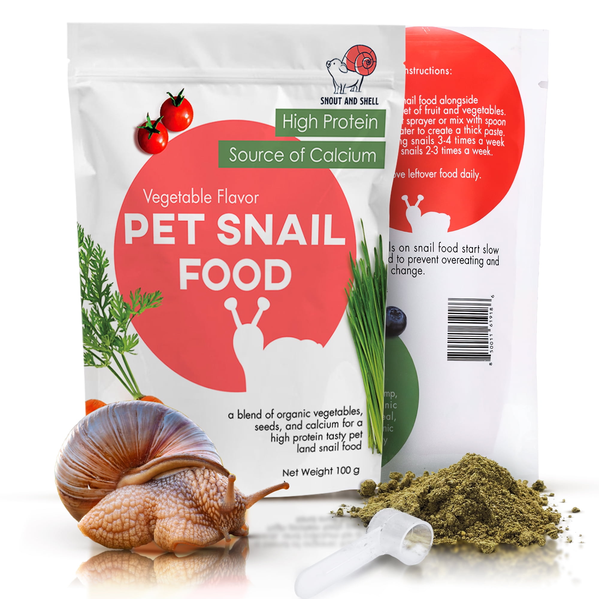Snout & Shell Vegetable Flavored Pet Land Snail Food - Tasty High-Protein, Calcium Blend for Snails, Easy Addition to Your Garden Snails Terrarium or Snail Habitat