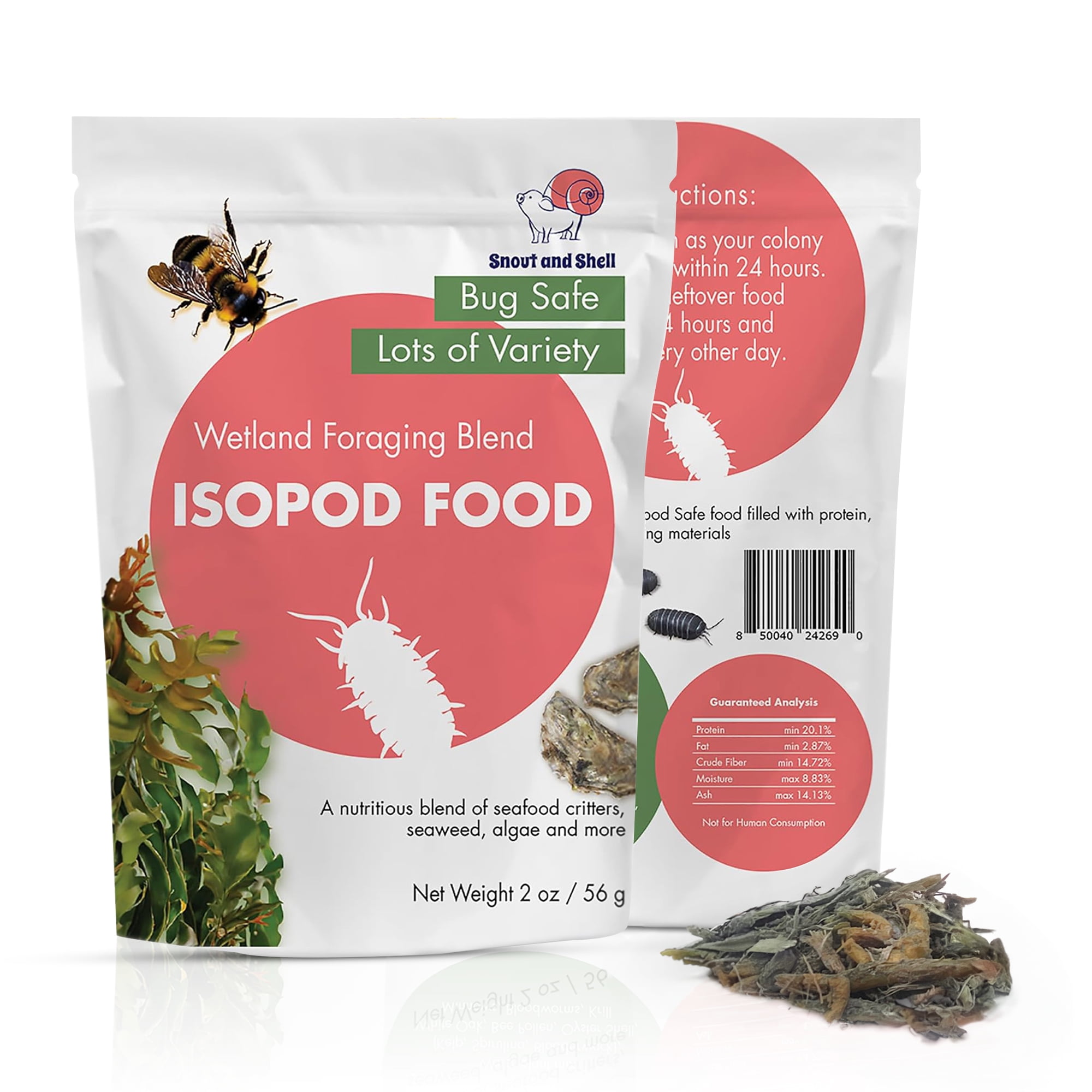 Snout and Shell Wetland Foraging Isopod Food Blend Spirulina, Minnows & Kelp Natural Diet for Isopods & Springtails Boosts Gut Health, Reproduction & Natural Behavior Bioactive Terrarium Food