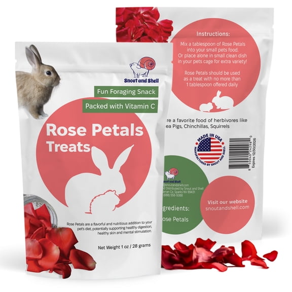 Snout and Shell Rose Petals Treats Natural Snack for Rabbits, Guinea Pigs & Chinchillas Vitamin C & Digestive Support, 1 oz