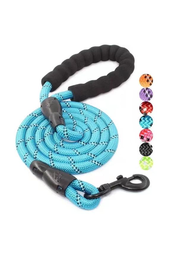 Dog Leash Heavy Duty - 1/2" x 60inch Rope Leash with Comfortable Padded Handle and Reflective - Cyan Puppy Training Lead for Small Breed Dogs