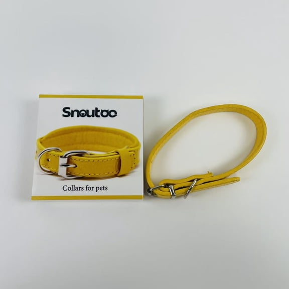 Snoutoo Collars for pets,Padded Collar - Best Full Grain Heavy Duty Genuine Leather Collar - Yellow - Extra Small