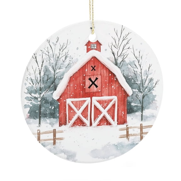 Snow At The Red Barn Ceramic Christmas Ornament Red Barn Custom 3" Ceramic 2025 Xmas Ornament Ceramic Ornament Xmas Tree Decor