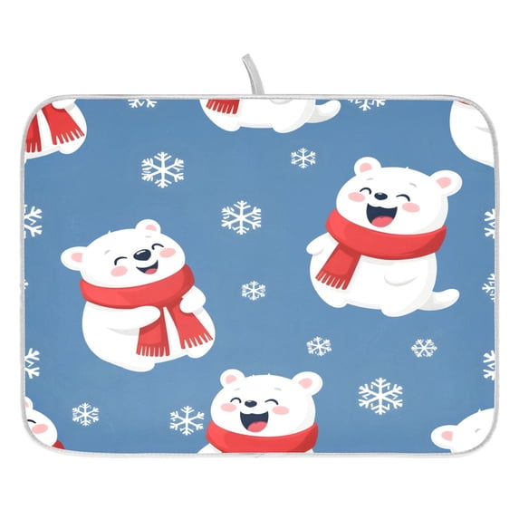 Snow Bear Pattern Drying Dish Mat Quick Drying Absorbent Soft Durable for Kitchen 18" x 24"