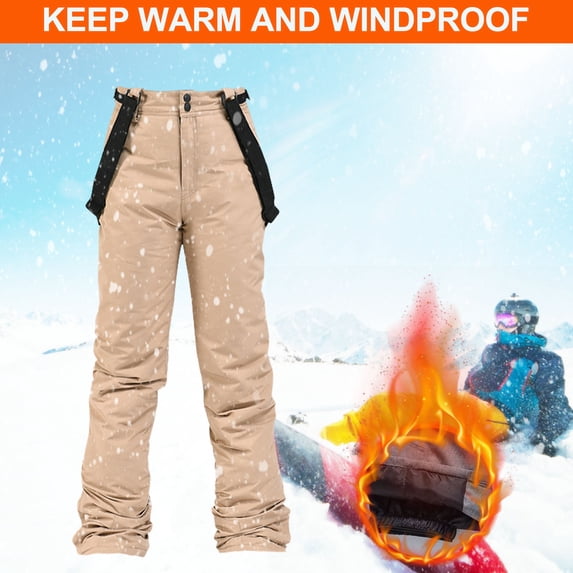 Snow Bib Men Adult Waterproof Snow Pants Mens Womens Winter Thicken Warm Skiing Snowboard Pants with Detachable Strap Overall Khaki S