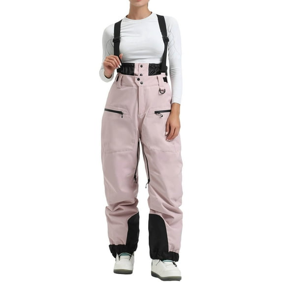 Snow Bibs Women Baggy Snowboard Pants Insulated Waterproof Snow Pants Overalls Windproof Warm Ski Bib with Zipper Pockets
