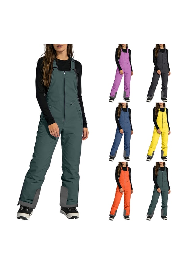 Snow Bibs Women Ski Bib Insulated Overalls Snowboard Waterproof Windproof Snowpants Winter Warm Jumpsuit with Pockets Black M