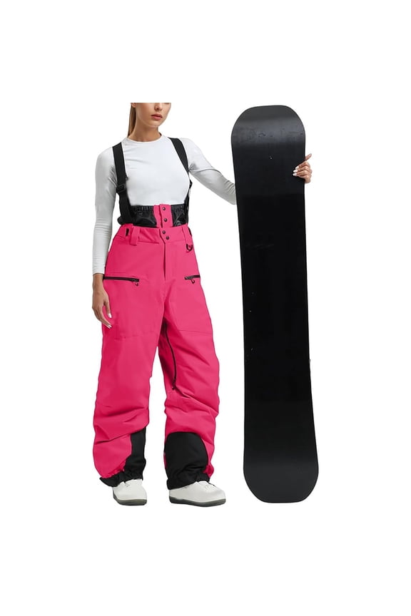Snow Bibs Women Waterproof Winter Adjustable Traps Overalls Loose Fitted Adjustable Hem Ski Snowsuits Insulated Snowboarding Pants with Zipper Pockets