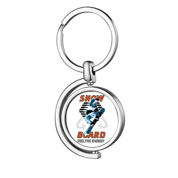 Snow Board Winter Sport Illustration Rotating Keychain Metal Keyring Holder