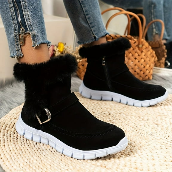 Snow Boots For Women Wide Calf Winter Boots Classic Faux Fur Lined Slip On Ankle Boots Fashion Warm Walking Shoes (Black,39)