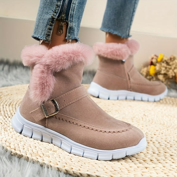 Snow Boots For Women Wide Calf Winter Boots Classic Faux Fur Lined Slip On Ankle Boots Fashion Warm Walking Shoes (Pink,39)