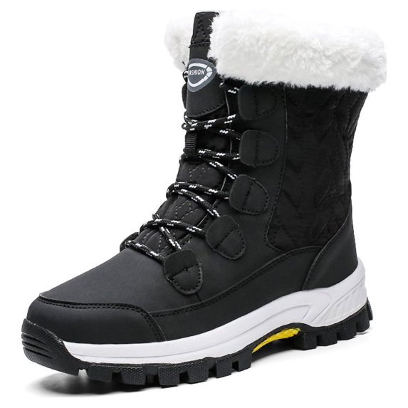 Snow Boots For Women Winter Waterproof Shoes Thickened Faux Fur Lined Frosty Warm Outdoor Boots(black)