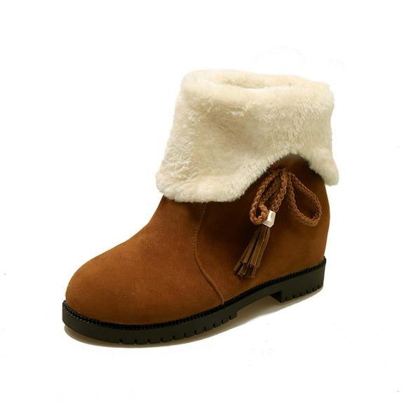 Snow Boots for Women,Cozy Mid Calf Winter Boots Fold Over Fringe Design Low Heel Two Way Wear Versatile Style for Women,Winter Boots for Women,Brown,7
