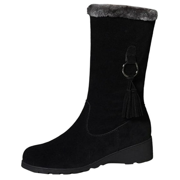 Snow Boots for Women,European Style Women's Mid Length Winter Boots with Thick Insulation and Convenient Side Zipper Design for Comfort,Winter Boots for Women,Black,6.5