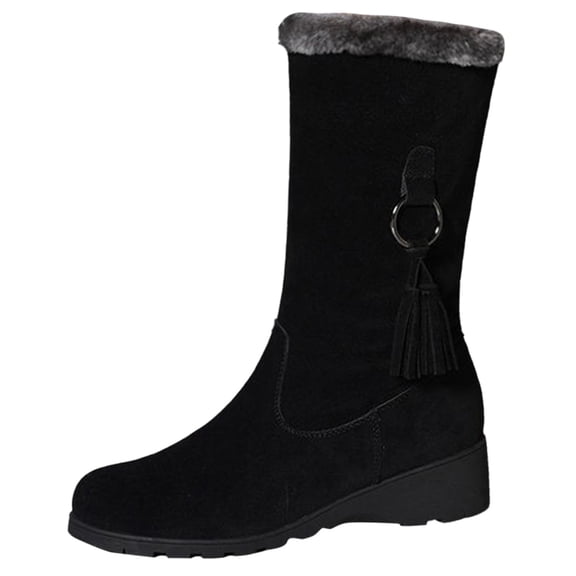 Snow Boots for Women,European Style Women's Mid Length Winter Boots with Thick Insulation and Convenient Side Zipper Design for Comfort,Winter Boots for Women,Black,7.5