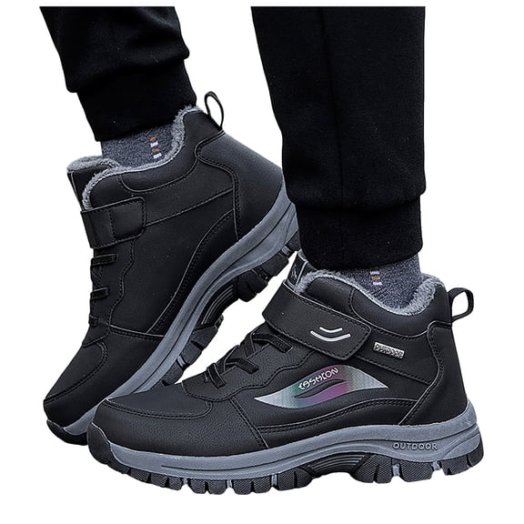 Snow Boots for Women Furry Lined Warm Ankle Booties Hook and Loop Lace up Winter Outdoor Sneakers Waterproof Nonslip Trekking Hiking Shoes Black Size 8.5