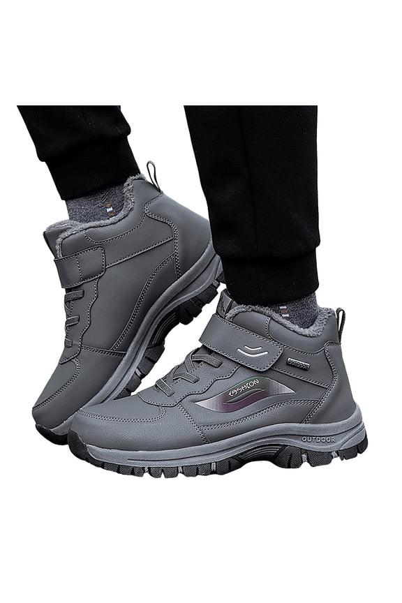 Snow Boots for Women Furry Lined Warm Ankle Booties Hook and Loop Lace up Winter Outdoor Sneakers Waterproof Nonslip Trekking Hiking Shoes Gray Size 8.5