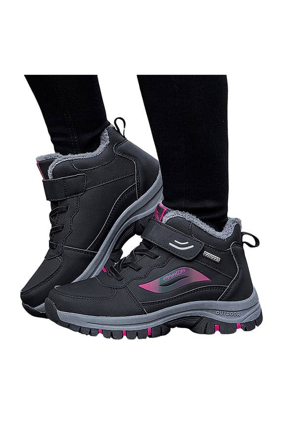 Snow Boots for Women Furry Lined Warm Ankle Booties Hook and Loop Lace up Winter Outdoor Sneakers Waterproof Nonslip Trekking Hiking Shoes Purple Size 7.5