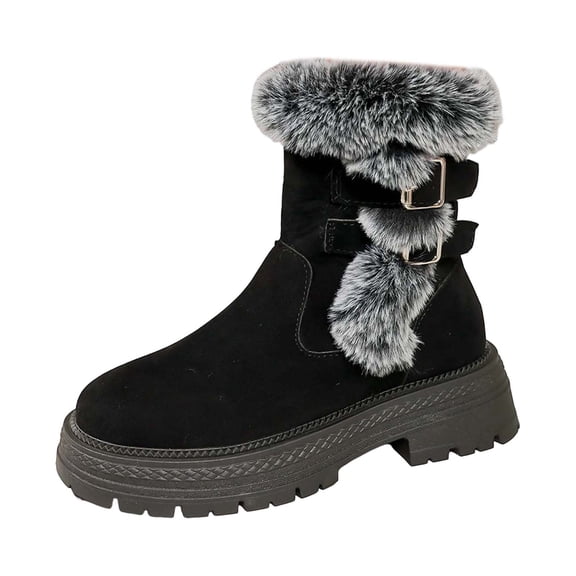 Snow Boots for Women,Plus Size Mid Calf Winter Boots with Thermal and Buckle Strap Design for Outdoor Cold Weather Activities,Winter Boots for Women,Black,6.5