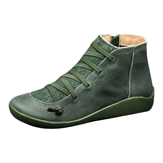 Snow Boots For Women Wide Boots For Women Ankle Boots for Women 2025 Arch Support Fashion No Heel Lace Up Side Zipper Retro Booties Fall Spring Winter