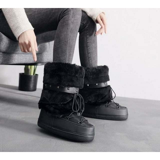 Snow Boots Women Winter Boots Cold-proof Ski Boots Warm Mid-calf Space ...
