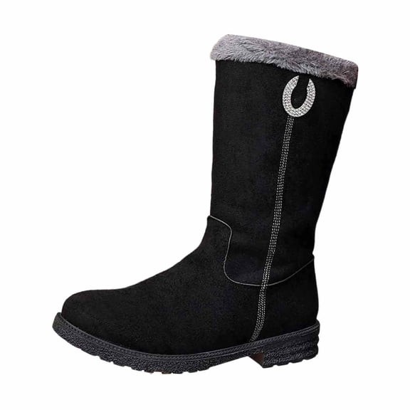 Snow Boots for Women,Winter Thermal Mid Calf Boots With Traction Outsole Comfortable Lined Warm Slope Heel Cold Weather Footwear for Outdoor,Winter Boots for Women,Black,7.5