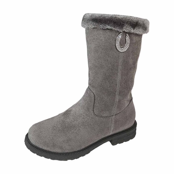 Snow Boots for Women,Winter Thermal Mid Calf Boots With Traction Outsole Comfortable Lined Warm Slope Heel Design Cold Weather Footwear for Outdoor Adventures,Winter Boots for Women,Grey,7