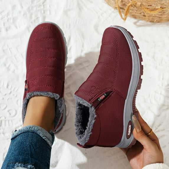 Snow Boots for Women Winter Warm Sheepskin-lined Waterproof Non Slip Orthopedic Shoes Ankle Sneakers with Arch Support Outdoor Slip on Barefoot Shoes Lightweight Thermal Soft Walking Booties Red