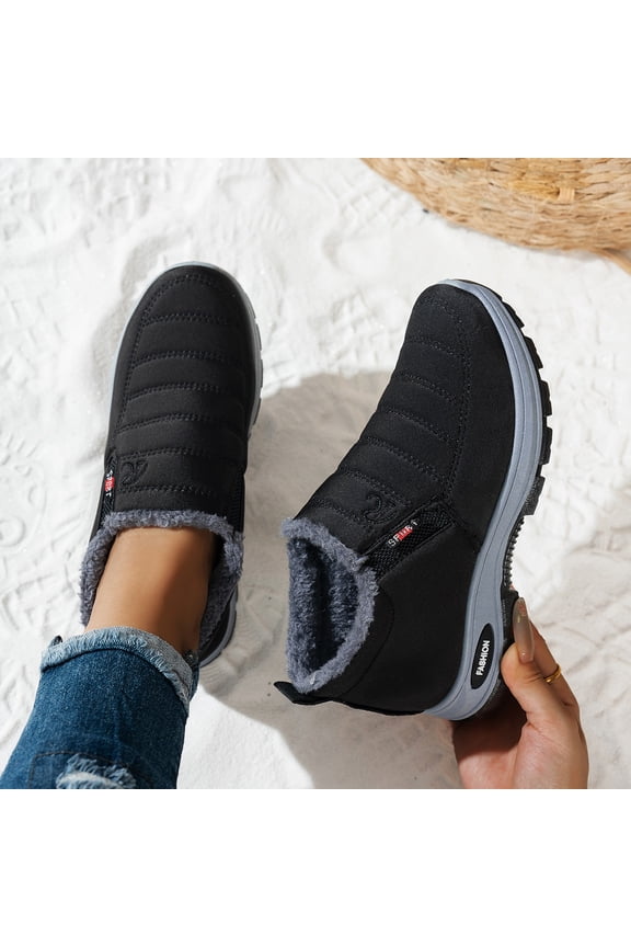 Snow Boots for Women Winter Warm Sheepskin-lined Waterproof Non Slip Orthopedic Shoes Ankle Sneakers with Arch Support Outdoor Slip on Barefoot Shoes Lightweight Thermal Soft Walking Booties Black