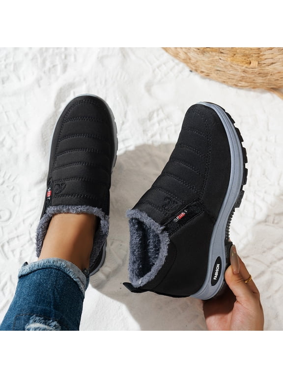 Snow Boots for Women Winter Warm Sheepskin-lined Waterproof Non Slip Orthopedic Shoes Ankle Sneakers with Arch Support Outdoor Slip on Barefoot Shoes Lightweight Thermal Soft Walking Booties