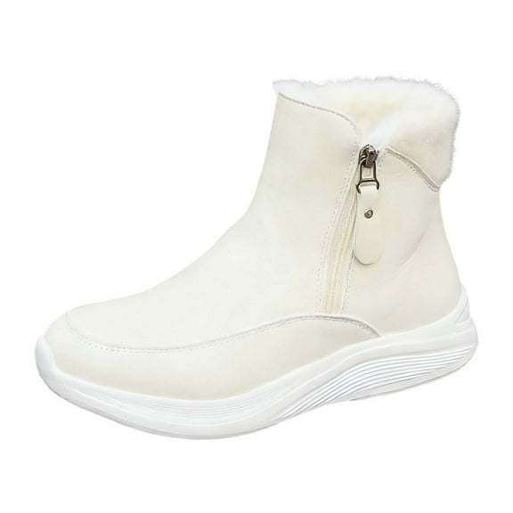 Snow Boots for Women,Women Mid Calf Winter Boots Warm Side Zipper Thermal Insulated Footwear Comfortable Traction Sole,Winter Boots for Women,Beige,8.5