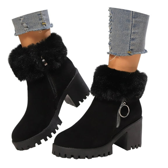 Snow Boots for Women,Women Winter Ankle Boots Fashion Casual Thick Heel Side Zipper Warm Lined Comfortable Walking Outdoor Footwear,Winter Boots for Women,Black,5.5