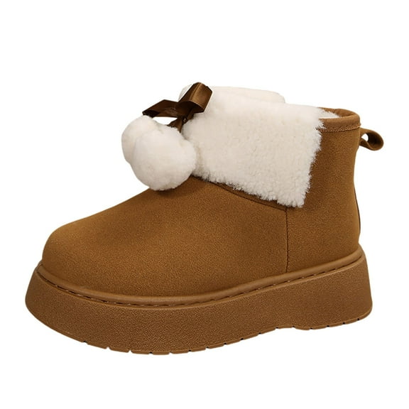 Snow Boots for Women,Women Winter Boots Fashionable Solid Color Ankle Warm Shoes With Bowknot Decorative Pompon for Cold Weather Outdoor Activities,Winter Boots for Women,Brown,8.5