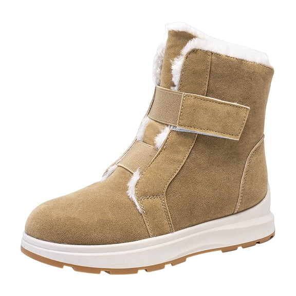 Snow Boots for Women,Women Winter Flat Boots Fashionable Hook Loop Closure Thermal Insulated Comfortable Mid Calf Footwear for Cold Weather,Winter Boots for Women,Khaki,8