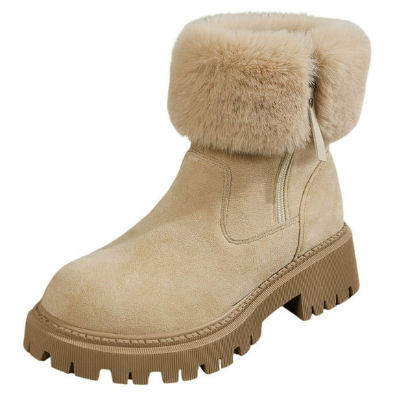 Snow Boots for Women,Women's Winter Boots with Cozy Fluffed Round Toe Design Low Heel Short Ankle Boots for Cold Weather Comfort,Winter Boots for Women,Beige,9