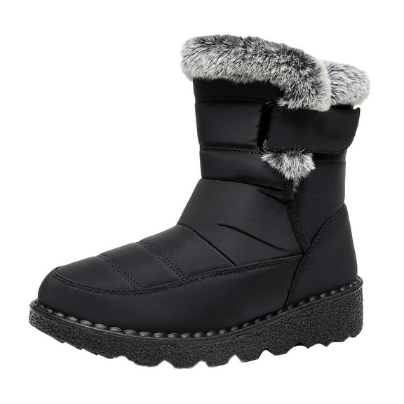 Snow Boots for Women,Women's Winter Boots Flat Hook Loop Closure Comfortable Mid Calf Warm Thermal Boots for Cold Weather,Winter Boots for Women,Black,6.5